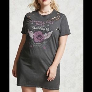 Forever 21 Plus Size Grey Distressed T Shirt Dress